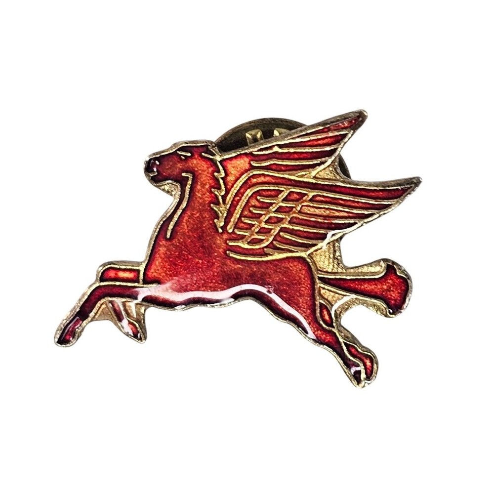 Vintage Mobile Gas Station Red Pegasus Winged Horse Metal Brooch Lapel Pin Tie